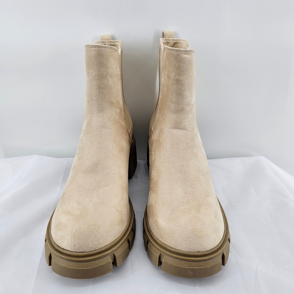 IDIFU IN2 Chelsea Boots Women 8.5 Beige Faux Suede Chunky Lug Sole Ankle Boots